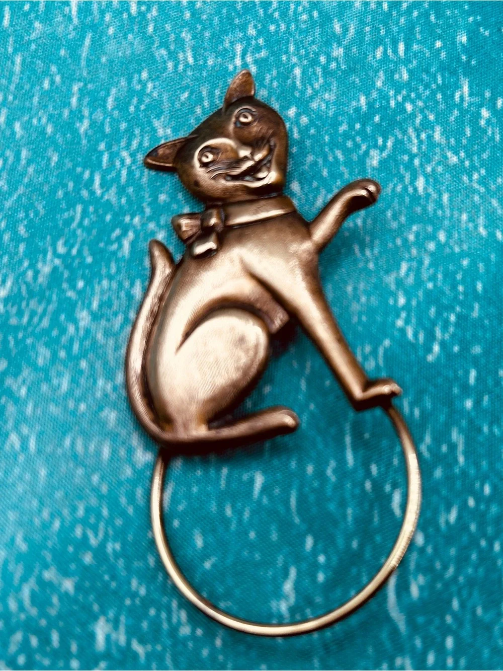 Vintage Sterling Silver Vermeil Cat Brooch Eyeglass Holder Includes Orig Card